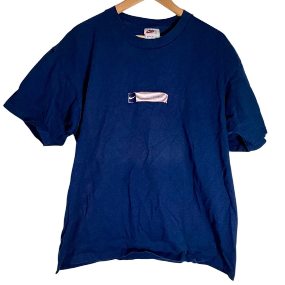 Vintage Nike‎ 90's Men's USA Flag Box Logo Atlanta Olympics Navy Blue Large